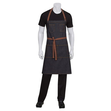 Chef Works AB035-BLK-0 Memphis Bib Apron 34"L X 30"W Contrast Topstitching