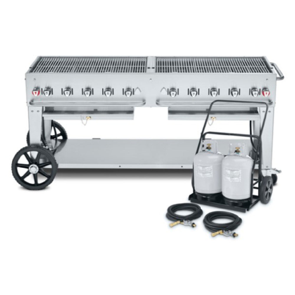 Crown Verity CV-MCC-72 Club Series Mobile Cart Grill With Tank Cart LP Gas 70"x21" Grill Area