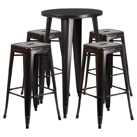 Flash Furniture CH-51080BH-4-30SQST-BQ-GG Table And Bar Stool Set Includes (1) 24" Dia. X 41"H Table