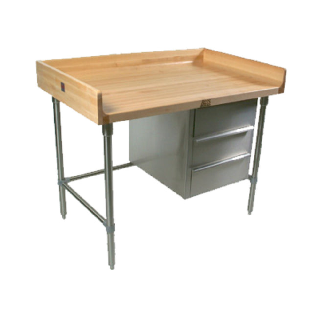 John Boos BT3S03A Baker's Table 84"W X 30"D 1-3/4" Thick Top With 4" Coved Riser On Back & Both Ends