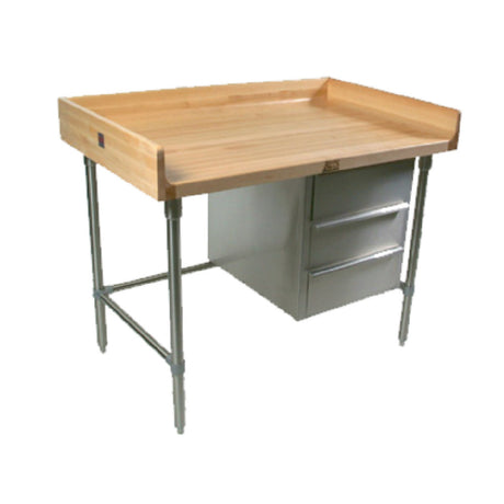 John Boos BT3S02 Baker's Table 60"W X 30"D 1-3/4" Thick Top With 4" Coved Riser On Back & Both Ends