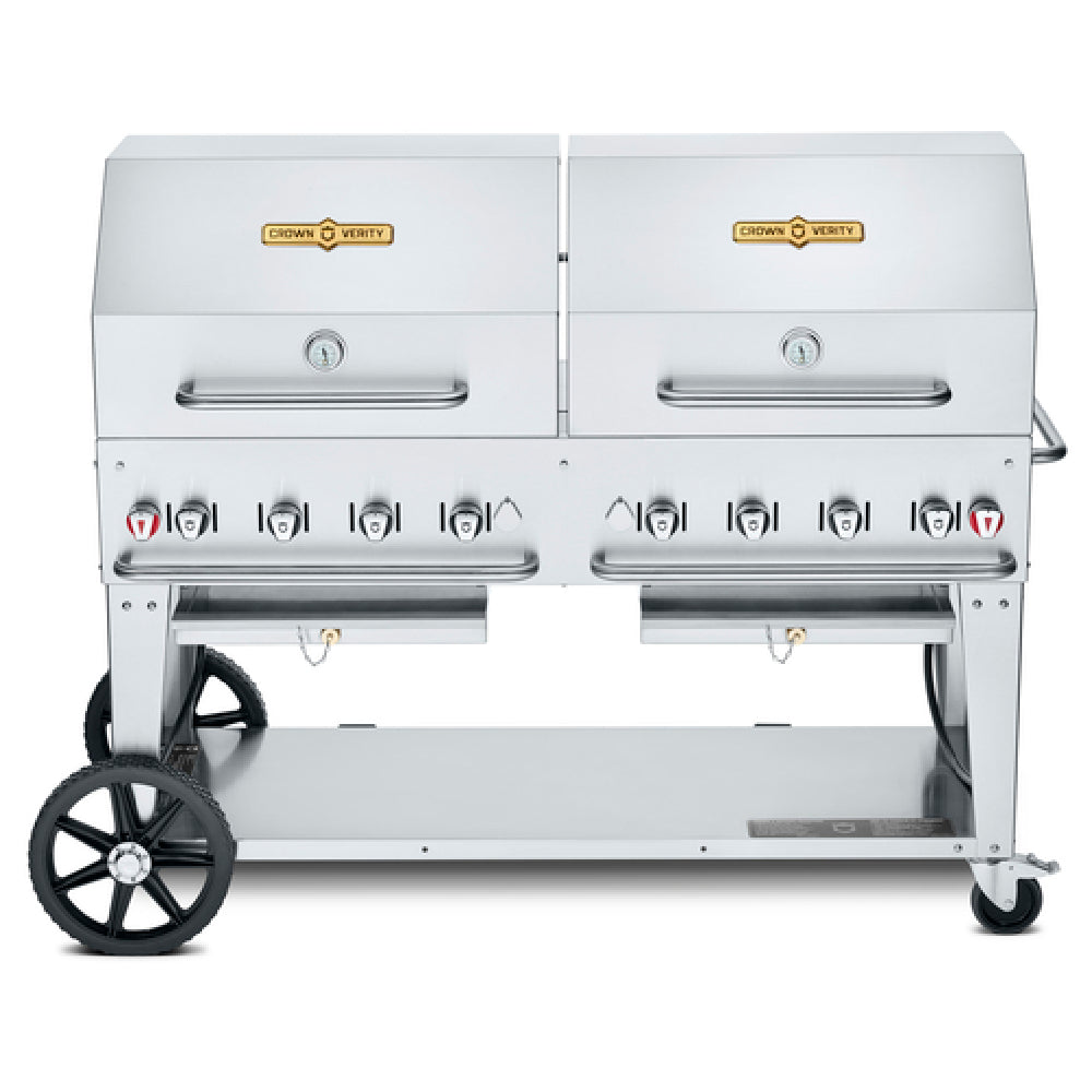 Crown Verity CV-MCB-60-SI50/100-RDP Mobile Outdoor Charbroiler LP Gas 58" X 21" Grill Area