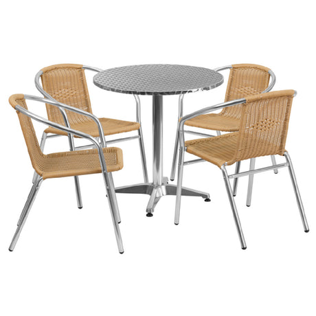 Flash Furniture TLH-ALUM-28RD-020BGECHR4-GG Table & Chair Set Includes (1) 27-1/2" Dia. X 27-1/2"H Table