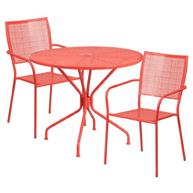 Flash Furniture CO-35RD-02CHR2-RED-GG Patio Table Set Includes (1) Table: 35-1/4" Dia. X 28-3/4"H