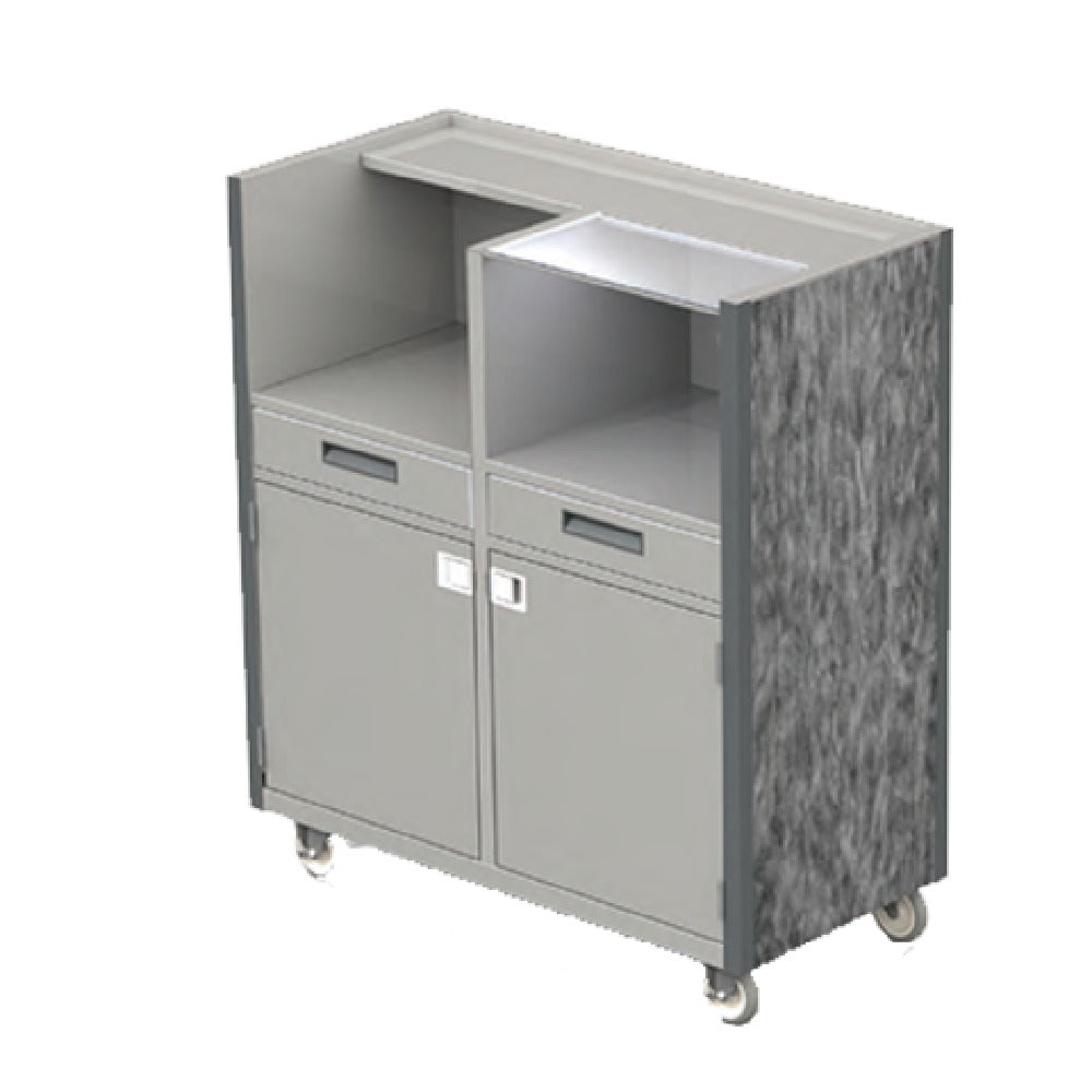 Geneva 98608 Mobile Setup Station 48"W X 23"D X 55" O.A. (2) Open Compartment On Top & (2) Enclosed Compartments On Bottom With (3) Sets Each Of Adjustable Universal Ledges (1" Increments)
