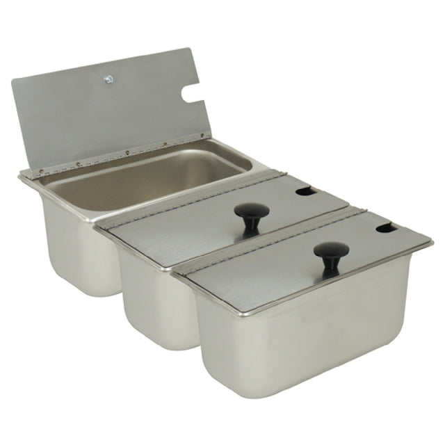 Gold Medal 8080-04 Steamer Pan & Lid Kit Includes: (3) 1/3 X 6 Pans With Full Hinged Flat Lids With Plastic Knobs