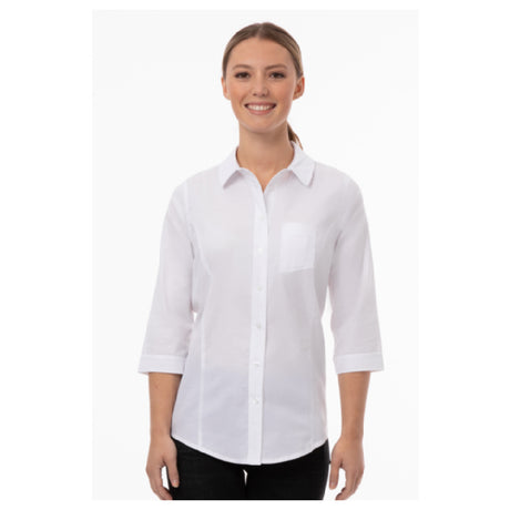 Chef Works SES01W-WHT-L Modern Oxford Classic Shirt Stretch Fabric Snap Front Closure