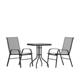 Flash Furniture TLH-073A1303C-GY-GG Brazos 3 Piece Outdoor Patio Dining Set 23.5" Square Tempered Glass Patio Table