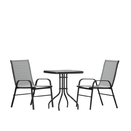 Flash Furniture TLH-073A1303C-GY-GG Brazos 3 Piece Outdoor Patio Dining Set 23.5" Square Tempered Glass Patio Table