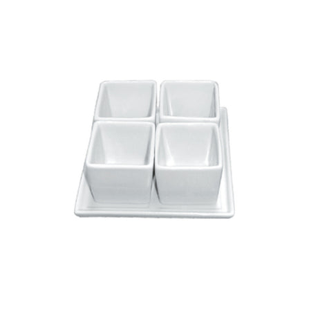 CAC China DT-SQ4 Gourmet Collection Tray And Bowl Set Includes: (4) 2 Oz. 2" Dia. X 2"H