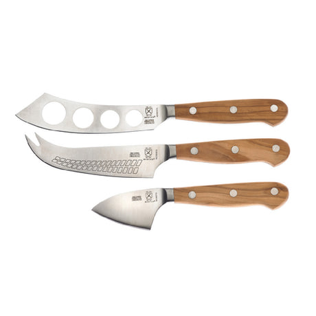 Mercer Culinary M23608OL Renaissance® 3-Pc. Cheese Knife Set Olive Wood Handle Contains 1 Each 5" Soft Cheese Knife