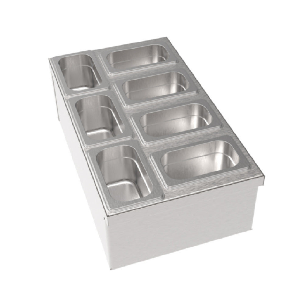 Krowne MW-CT12 Condiment Tray Modular Insert 12"W X 21"D X 6"H (7) Stainless Steel Condiment Cups