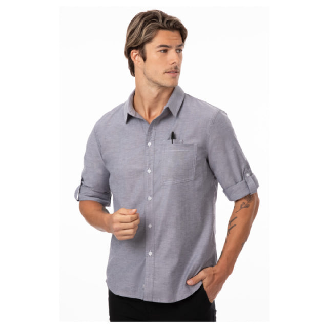 Chef Works SES01-CHR-L Modern Oxford Classic Shirt Stretch Fabric Snap Front Closure