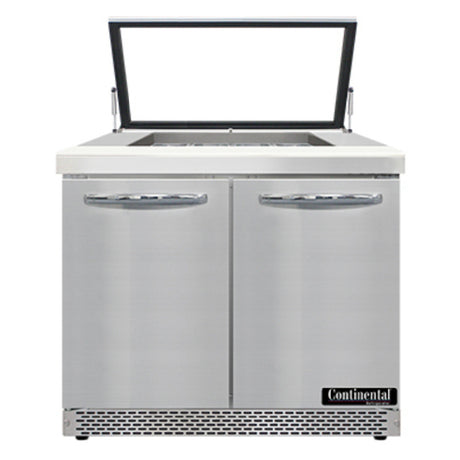 Continental Refrigerator SW36N12M-HGL-FB Mighty Top Sandwich Unit With Hinged Glass Lid