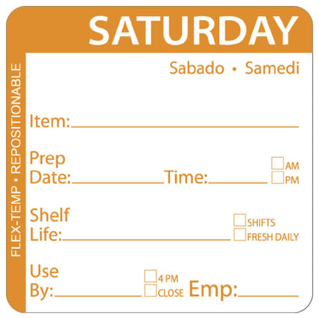 Hubert 26203 - Flex-Temp Food Rotation Label, "Saturday", 2" X 2"