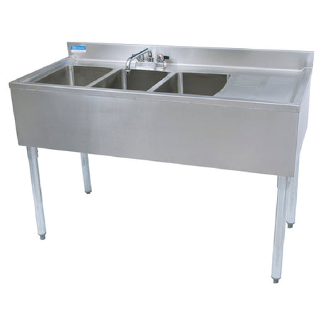 BK Resources UB4-18-348RS Slim-Line Underbar Sink Three Compartment 48”W X 18-1/4"D X 32-1/2"H Overall Size