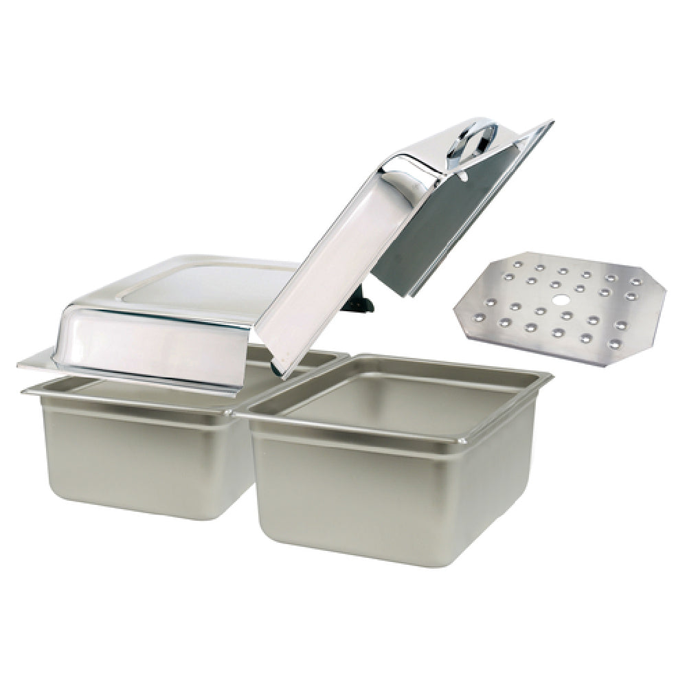 Gold Medal 8080-03 Steamer Pan & Lid Kit Includes: (2) 1/2 X 6 Pans With Full Hinged Dome Lids & (1) Perforated Insert For Buns