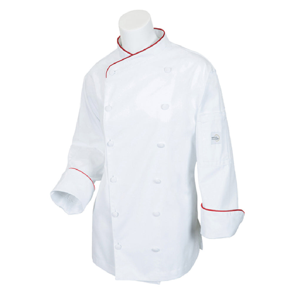 Mercer Culinary M62045WRM Renaissance Women's Jacket Scoop Neck (12) Cloth Covered Buttons