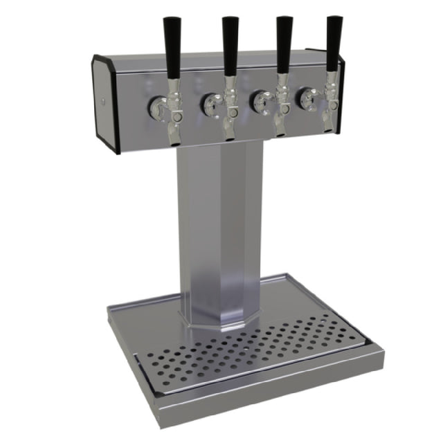 Glastender BT-4-SSR Tee Draft Dispensing Tower Countertop (4) Stainless Steel Faucets (handles Not Included)