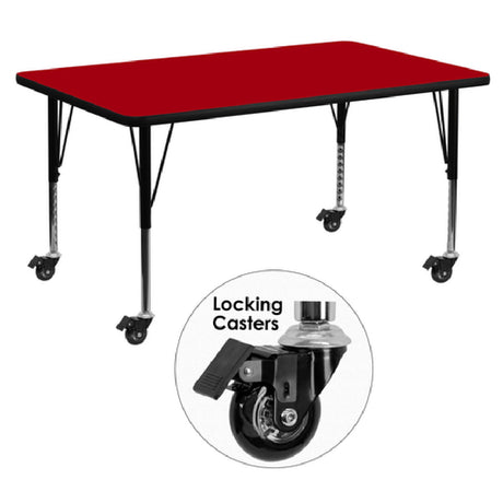 Flash Furniture XU-A2448-REC-RED-T-P-CAS-GG Activity Table 48"W X 24"D X 17-2/5" To 25-2/5" Adjustable Height