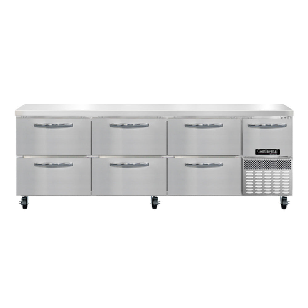 Continental Refrigerator RA93N-D Refrigerated Base Worktop Unit 93"W 300 Series Stainless Steel Flat Work Top