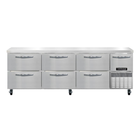 Continental Refrigerator RA93N-D Refrigerated Base Worktop Unit 93"W 300 Series Stainless Steel Flat Work Top