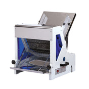 Thunderbird ARM-07 Bread Slicer Tabletop Gravity Fed With Inclined Chute Into Knives Then Receiving Area To Be Bagged