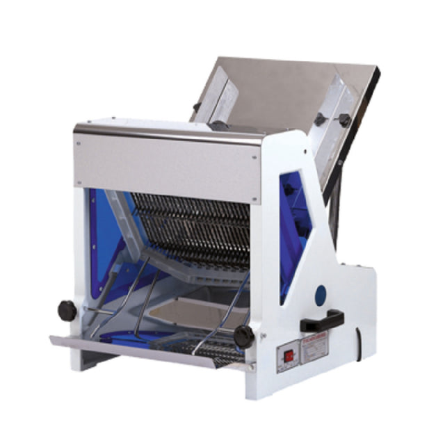 Thunderbird ARM-07 Bread Slicer Tabletop Gravity Fed With Inclined Chute Into Knives Then Receiving Area To Be Bagged