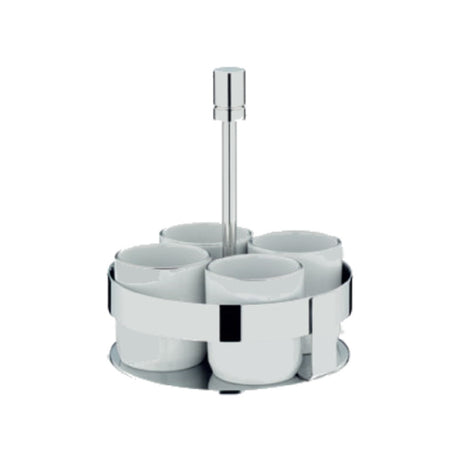 Bauscher Hepp 06.2339.6040 - Sugar Bowl Set, Includes: 5-1/2" Dia. X 5-1/4"H 18/10 Stainless Steel Stand & (4) Porcelain Sugar Bowls