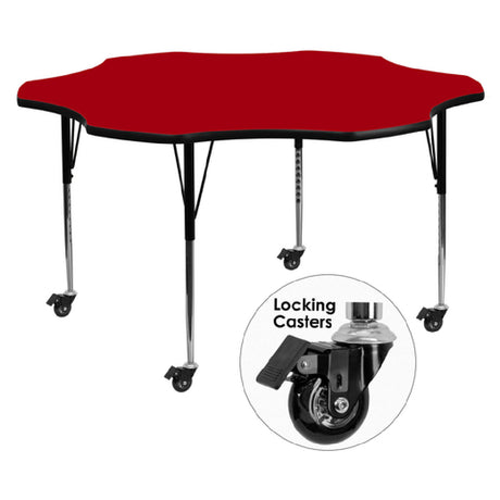 Flash Furniture XU-A60-FLR-RED-T-A-CAS-GG Activity Table 60"W X 60"D X 22-1/4" To 30-2/5" Adjustable Height