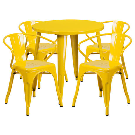 Flash Furniture CH-51090TH-4-18ARM-YL-GG Table And Chair Set Includes (1) 30" Dia. X 29-1/2"H Table