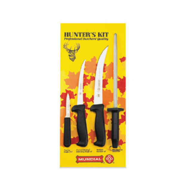 Mundial HS5600-4 - Hunter's Knife Kit, Black Handles, Includes (1) 5607-6,6" Curved Boning/skinning Knife