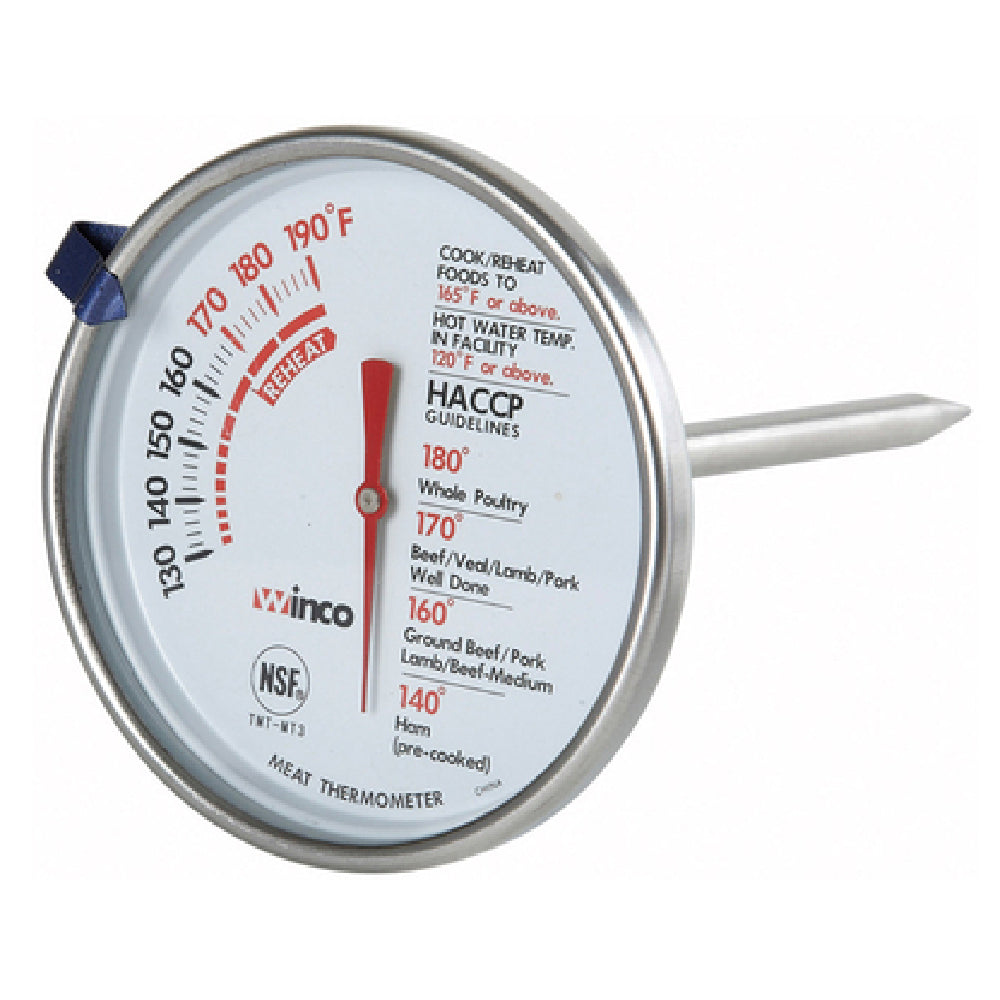 Winco TMT-MT3 Meat Thermometer Temperature Range 130° To 190° F 3" Dia. Dial Face With Stem