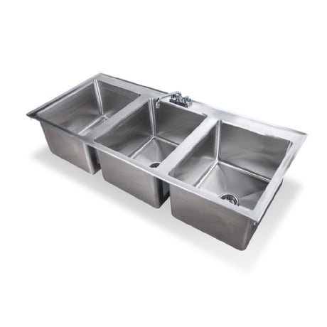 Steel Works Stainless SWDIS-3FB101410 Drop In Sink 19" X 37" X 10"H Cut Out Size 18-1/4" X 36-1/4" 3 Fabricated Bowl:10" X 14" X 1016ga/304 Stainless Steel Top