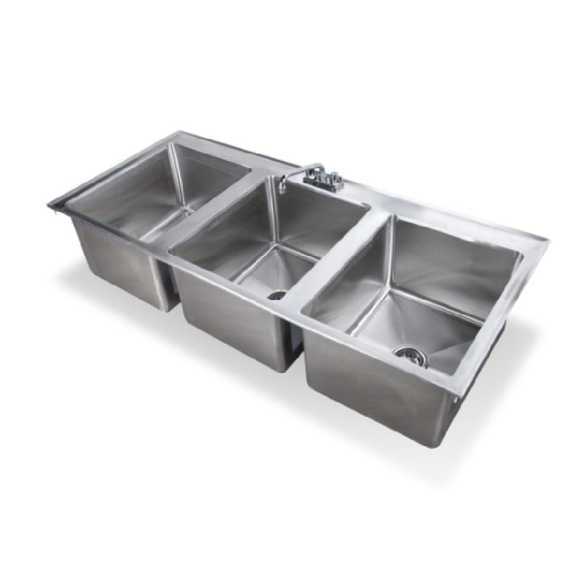 Steel Works Stainless SWDIS-3FB101410 Drop In Sink 19" X 37" X 10"H Cut Out Size 18-1/4" X 36-1/4" 3 Fabricated Bowl:10" X 14" X 1016ga/304 Stainless Steel Top