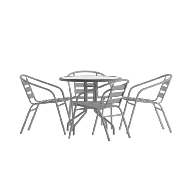 Flash Furniture TLH-072RD-017CSV4-GG Lila Table & Seat Set 31-1/2" Dia. Glass Top Metal Table