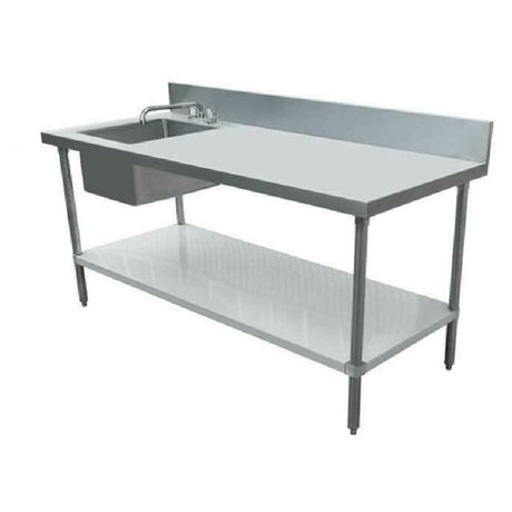 Omcan 43243 (43243) Work Table With Prep Sink 72"W X 30"D 18 Gauge 430 Stainless Steel Top & Backsplash