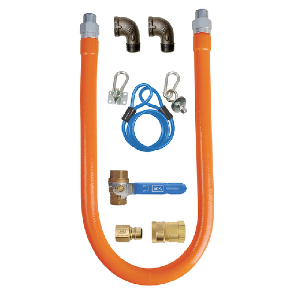 BK Resources BKG-GHC-10048-SCK3 Gas Hose Connection Kit # 3 Includes 48" Long X 1" I.D. Stainless Steel Hose With Radial Wrap & Protective Translucent Coating