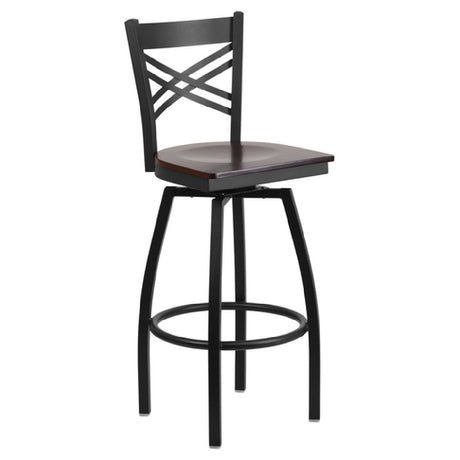 Flash Furniture XU-6F8B-XSWVL-WALW-GG Hercules Series Bar Stool Metal X-back 5/8" Thick Walnut Finish Plywood Swivel Seat