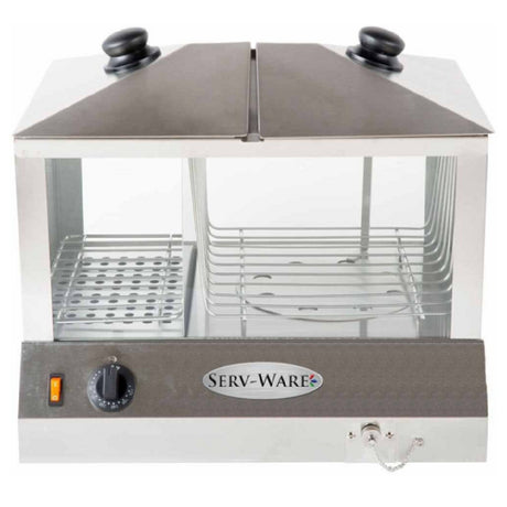Serv-Ware EHS-01 - Serv-Ware - Electric Cooking - Hot Dog Steamer 100 Hot Dogs/48 Buns - Dimensions: 18.25" W X 14.25" D X 19.25" H - Temperature Range: 85°F - 175°F - Amps: 11 - Voltage: 115 - Hz: 60 - Phase: 1 - Watts: 1300 - Materials: Stainless Steel Construction - Warranty: 6 Months
