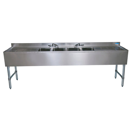 BK Resources UB4-18-496TS Slim-Line Underbar Sink Four Compartment 96”W X 18-1/4"D X 32-1/2"H Overall Size