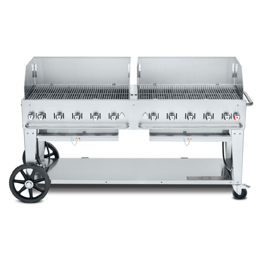 Crown Verity CV-MCB-72-SI-BULK-WGP Mobile Outdoor Charbroiler LP Gas 70" X 21" Grill Area