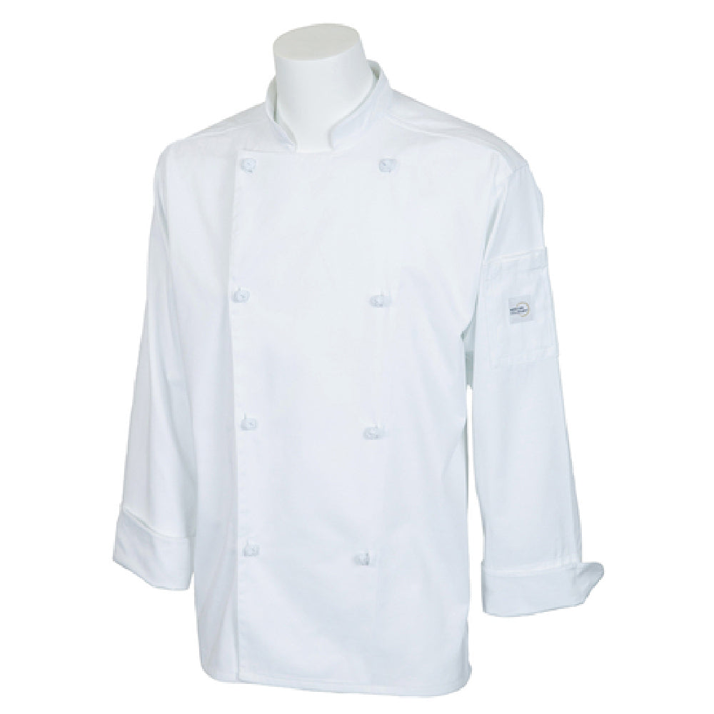 Mercer Culinary M61020WHS Genesis Unisex Chef Jacket (8) Cloth Knot Buttons Utility Shoulder Pocket