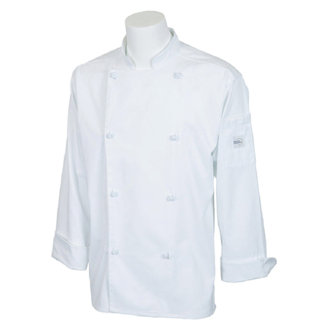 Mercer Culinary M61020WH4X Genesis Unisex Chef Jacket (8) Cloth Knot Buttons Utility Shoulder Pocket