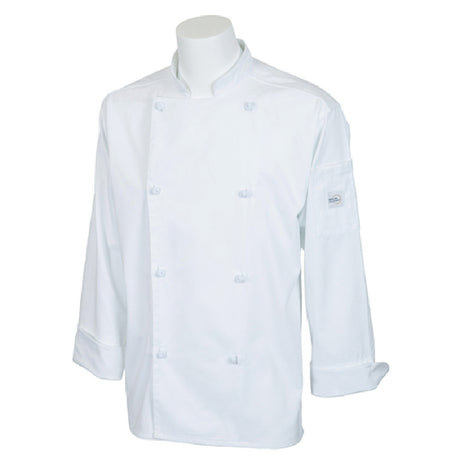 Mercer Culinary M61020WH5X Genesis Unisex Chef Jacket (8) Cloth Knot Buttons Utility Shoulder Pocket