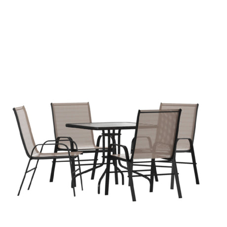 Flash Furniture TLH-073A2303C-BN-GG Brazos 5 Piece Outdoor Patio Dining Set 31.5" Square Tempered Glass Patio Table