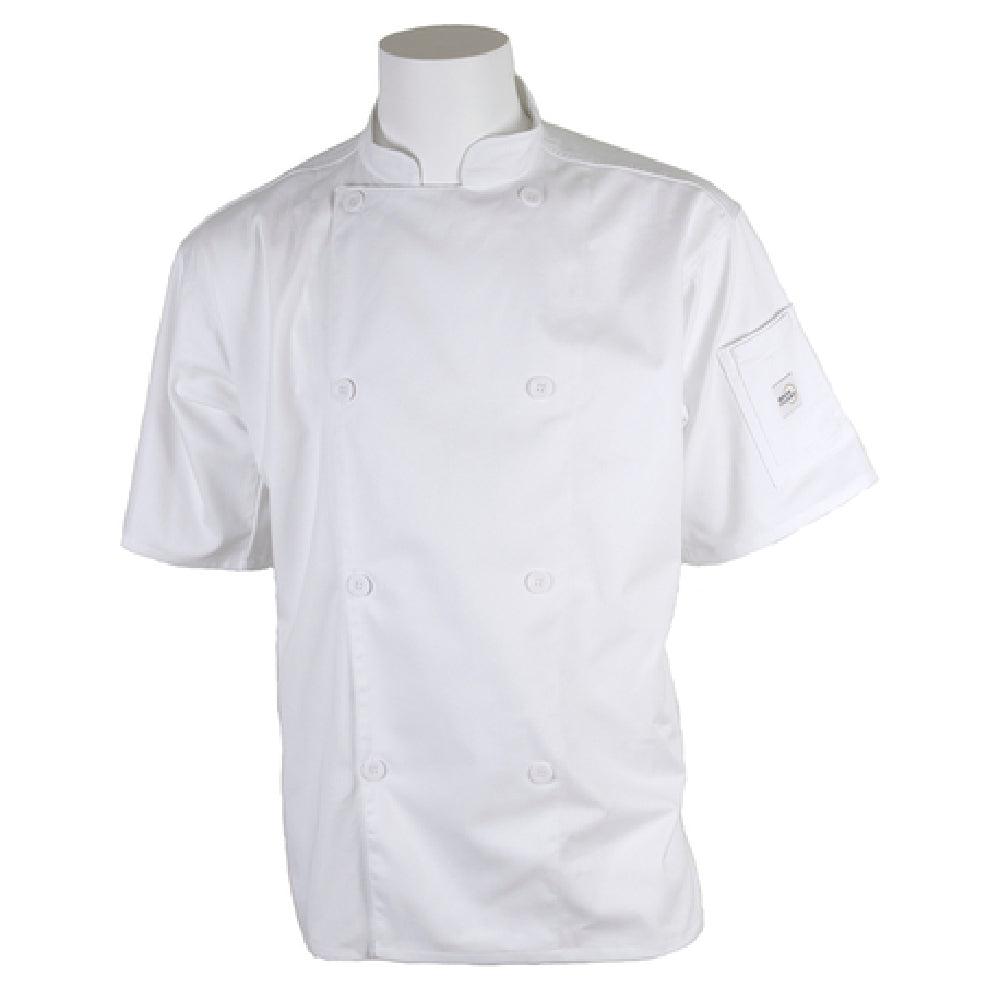 Mercer Culinary M61012WH4X Genesis Unisex Chef Jacket Short Sleeve (8) Traditional Buttons