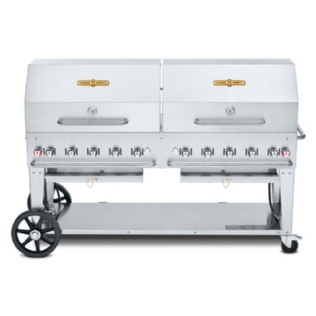 Crown Verity CV-MCB-72-SI50/100-RDP Mobile Outdoor Charbroiler LP Gas 70" X 21" Grill Area