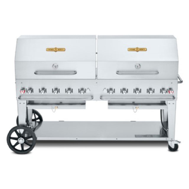 Crown Verity CV-MCB-72-SI-BULK-RDP Mobile Outdoor Charbroiler LP Gas 70" X 21" Grill Area