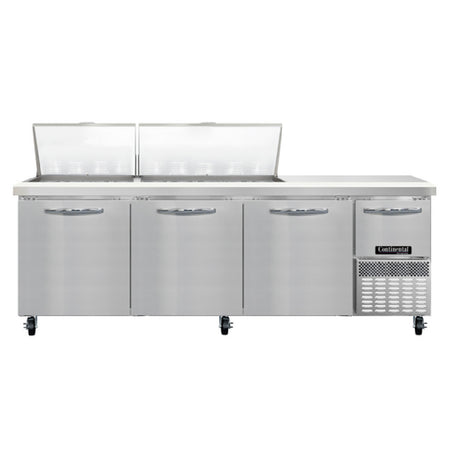 Continental Refrigerator RA93N27M Refrigerated Base Sandwich Unit 93"W 300 Series Stainless Steel (Mighty) Top With (27) 1/6 Size X 4" Deep Pans